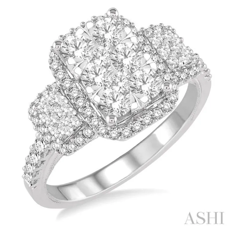 1 1/3 Ctw Round Cut Diamond Lovebright Ring in 14K White Gold