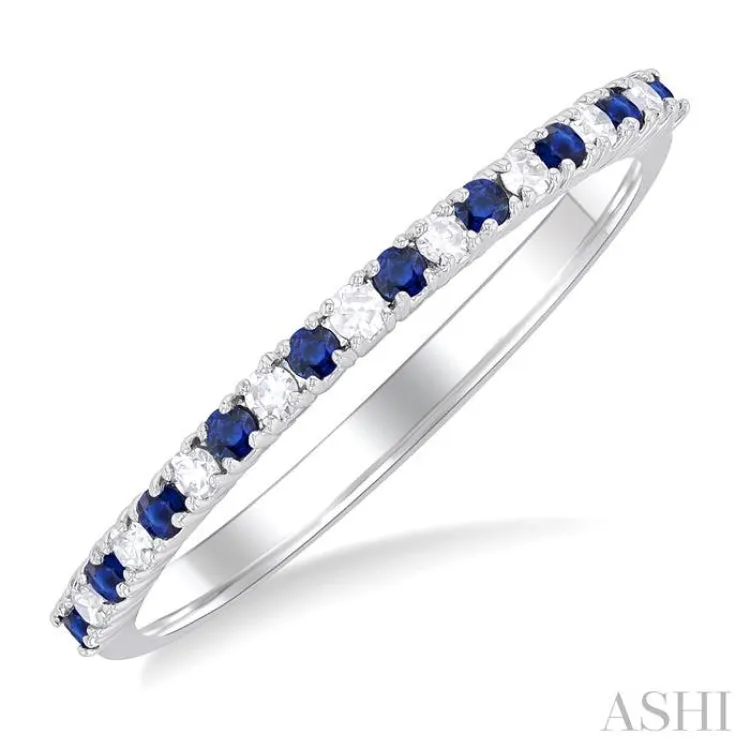 1/0 Ctw Petite 1.35 MM Sapphire and Round Cut Diamond Precious Stack Band in 10K White Gold