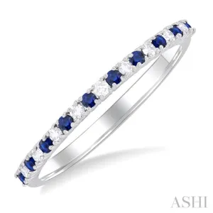 1/0 Ctw Petite 1.35 MM Sapphire and Round Cut Diamond Precious Stack Band in 10K White Gold