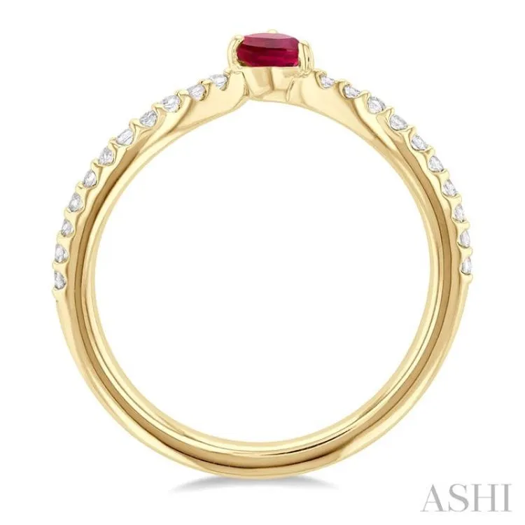 1/10 ctw Petite 4X3MM Pear Cut Ruby and Round Cut Diamond Precious Fashion Ring in 10K Yellow Gold