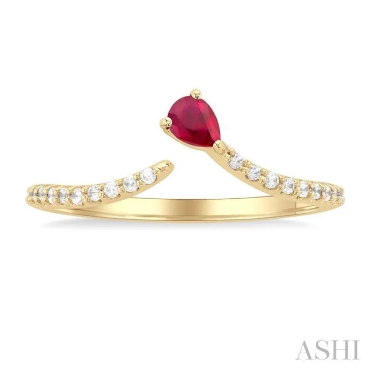 1/10 ctw Petite 4X3MM Pear Cut Ruby and Round Cut Diamond Precious Fashion Ring in 10K Yellow Gold