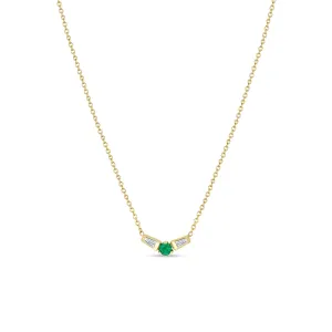 14k Emerald & Angled Tapered Baguette Diamonds Necklace