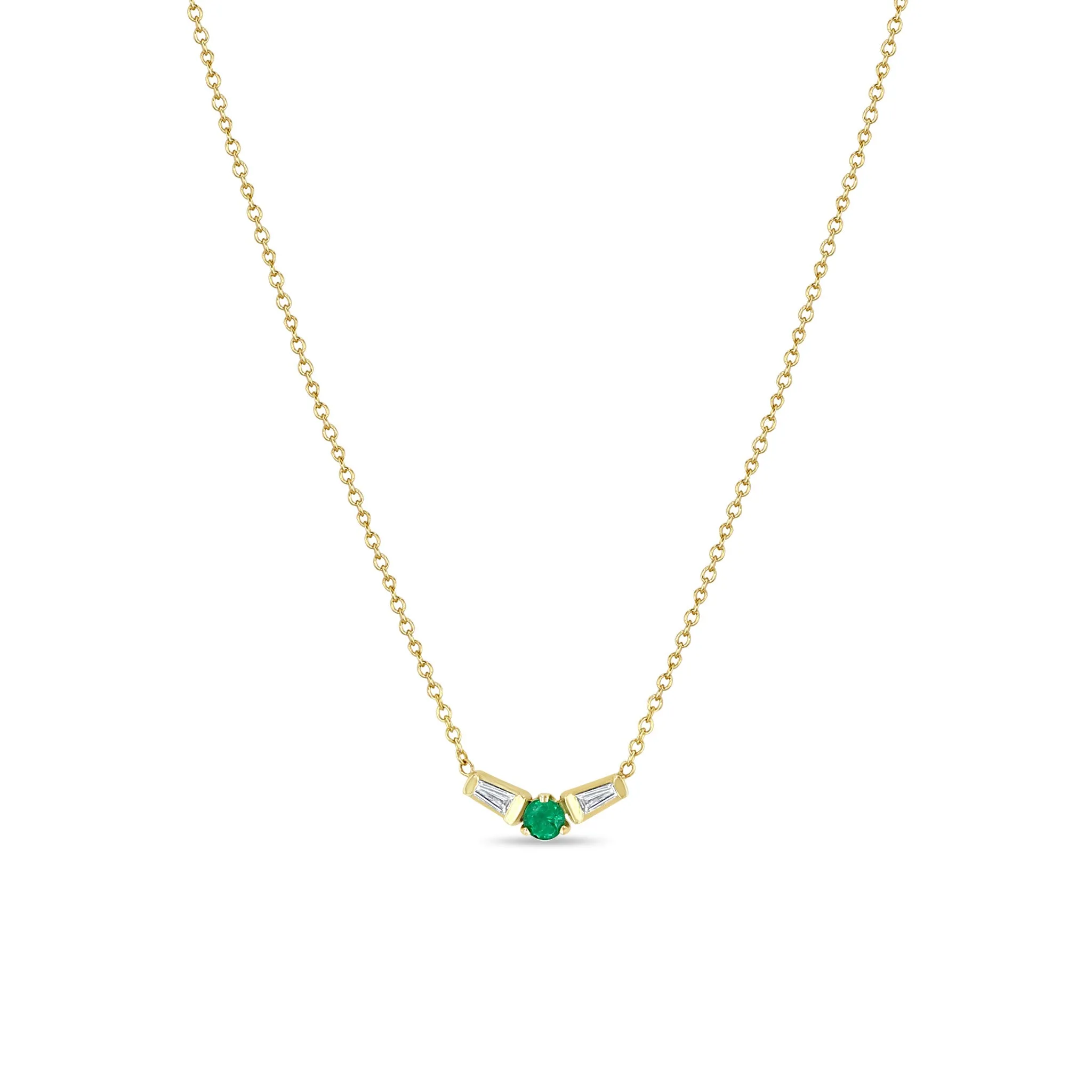 14k Emerald & Angled Tapered Baguette Diamonds Necklace