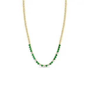 14k Emerald & Diamond Tennis Segment Small Curb Chain Necklace