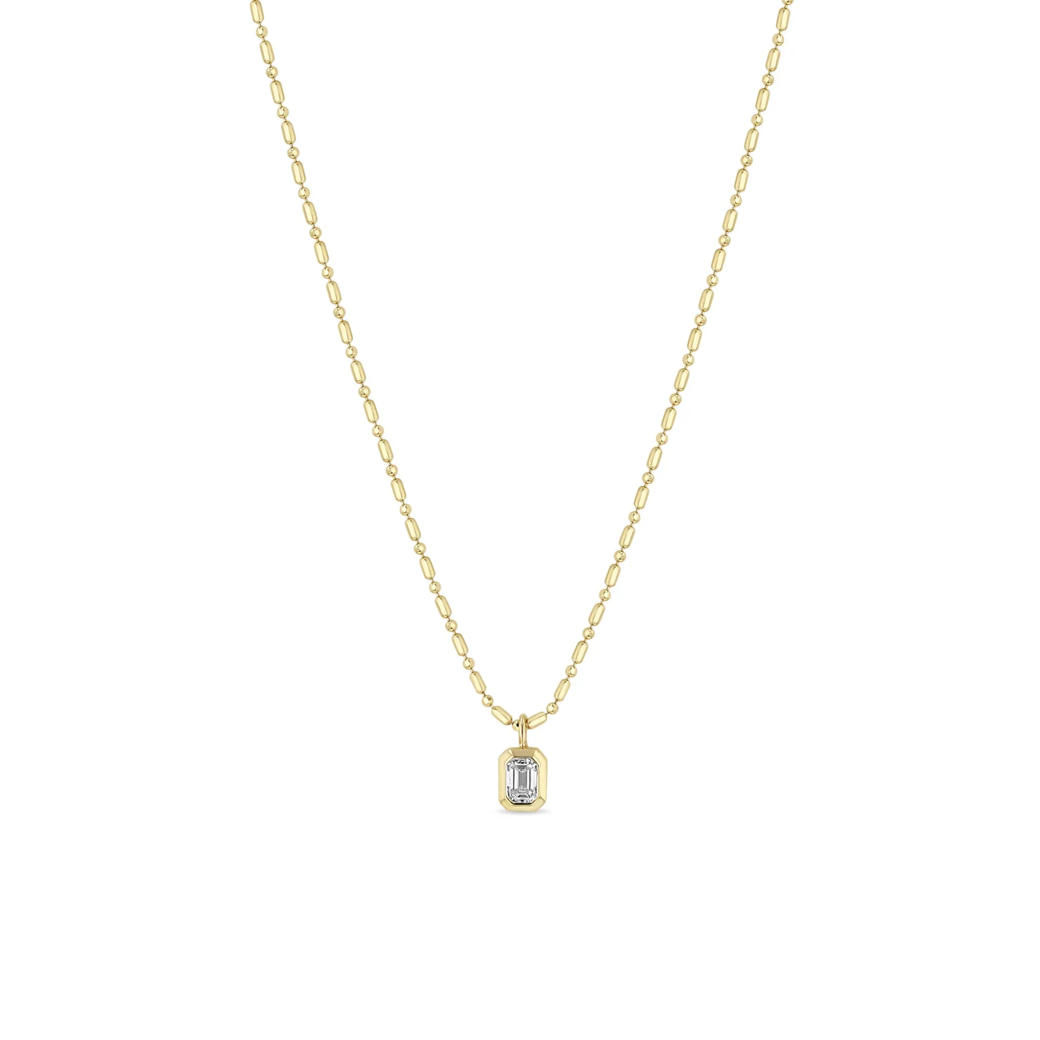 14k Emerald Cut Diamond Tube Bar Chain Necklace