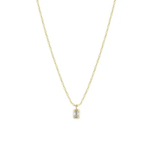 14k Emerald Cut Diamond Tube Bar Chain Necklace