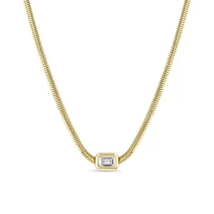 14k Large Emerald Cut Diamond Snake Chain Necklace