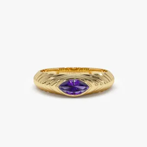 14k Marquise Shape Amethyst Beveled Ring