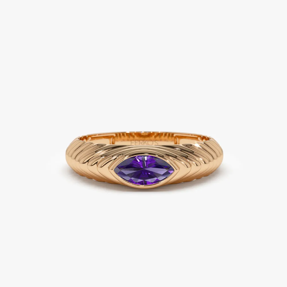 14k Marquise Shape Amethyst Beveled Ring