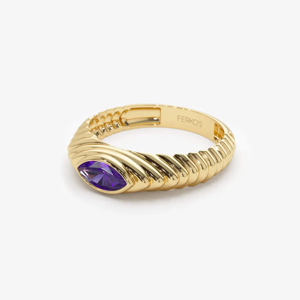 14k Marquise Shape Amethyst Beveled Ring