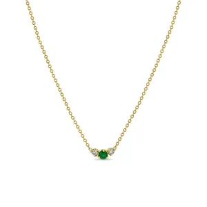 14k Mixed Prong Emerald & Diamond Trio Necklace