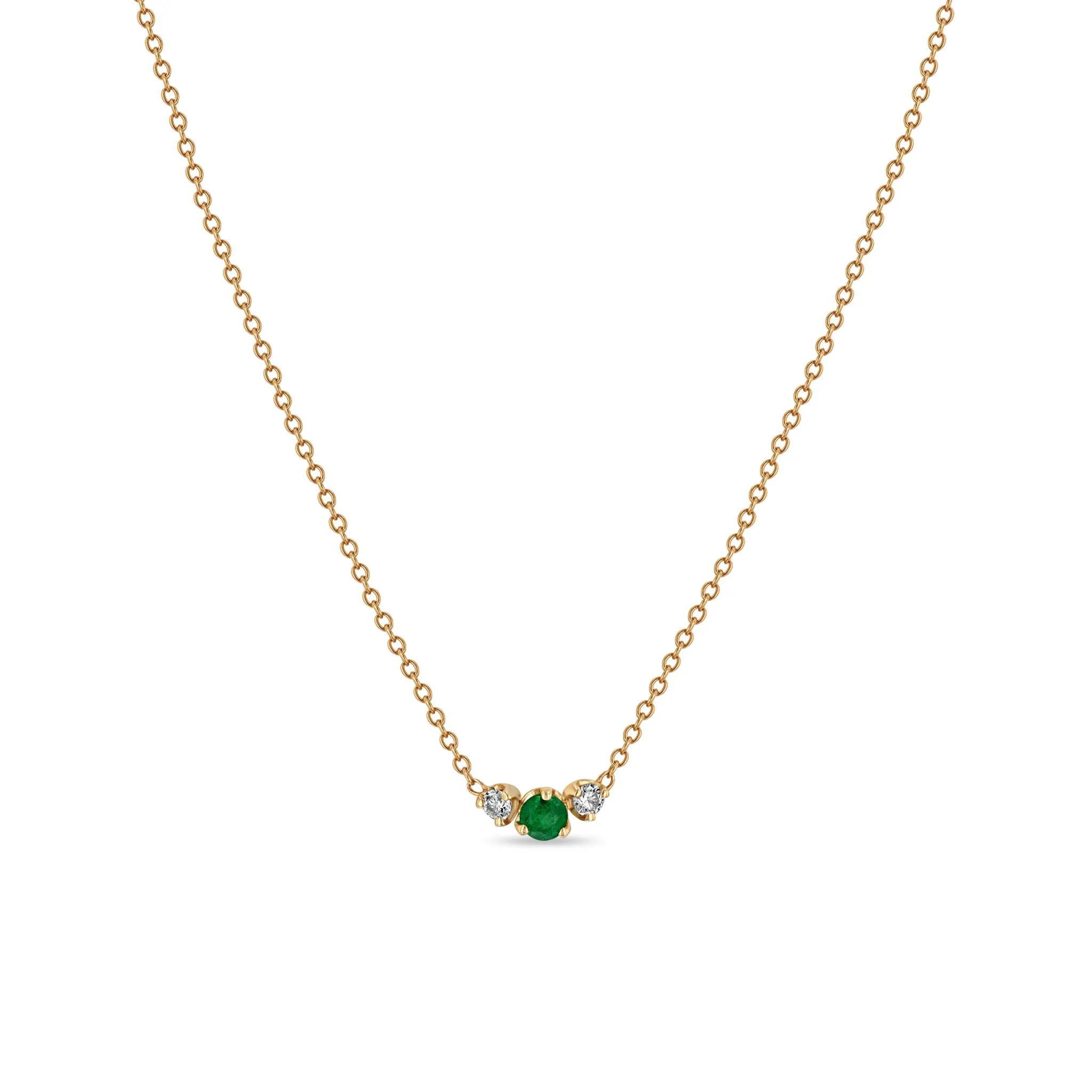 14k Mixed Prong Emerald & Diamond Trio Necklace