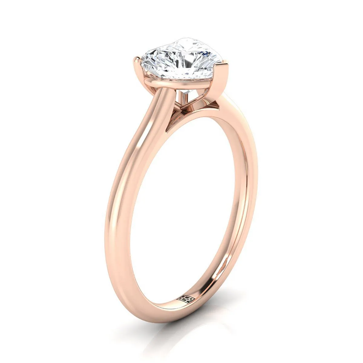 14K Rose Gold Heart Shape Center  Pinched Comfort Fit Claw Prong Solitaire Engagement Ring