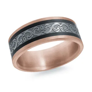 14K Rose Gold with Carbon Fiber and 14K White Gold Ring from the Noir Collection by Malo - MRDA-152-8PBW