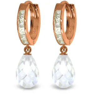 14K Solid Rose Gold Cubic Zirconia Dangling Simple Hoop Earrings