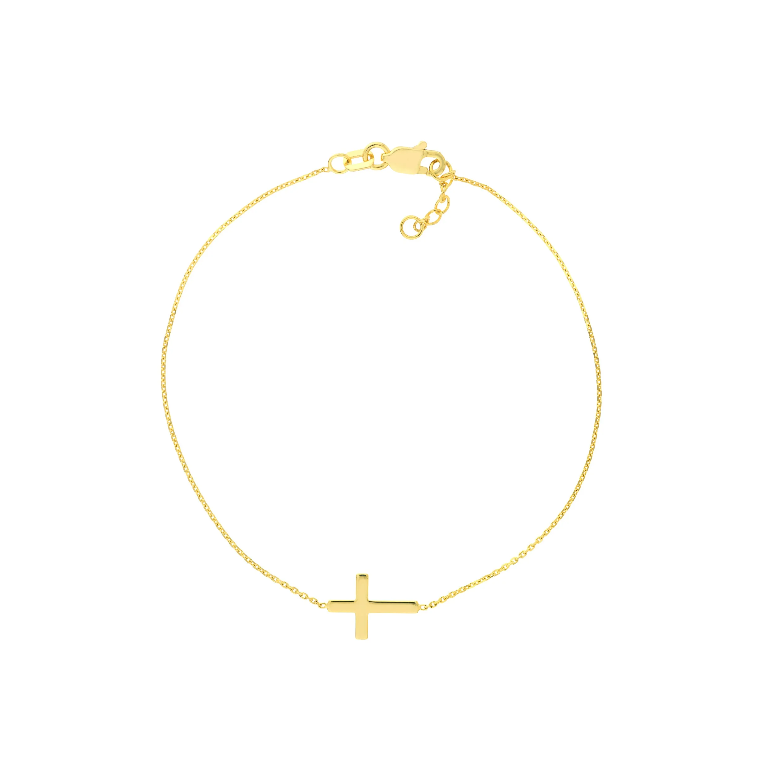 14K Solid Yellow Gold Cross Bracelet