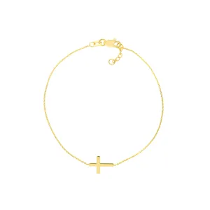 14K Solid Yellow Gold Cross Bracelet