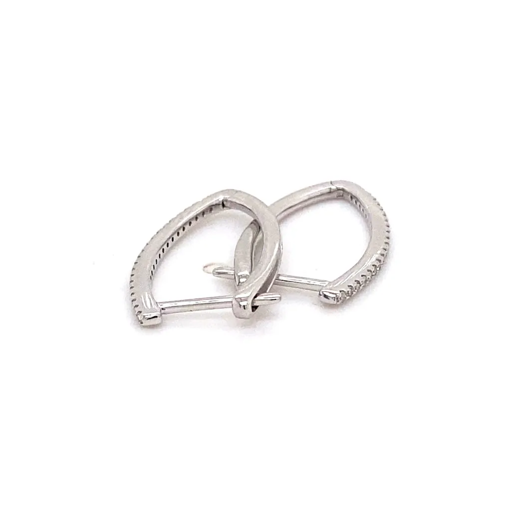 14k White Gold Diamond V-Hoop Huggie Earrings