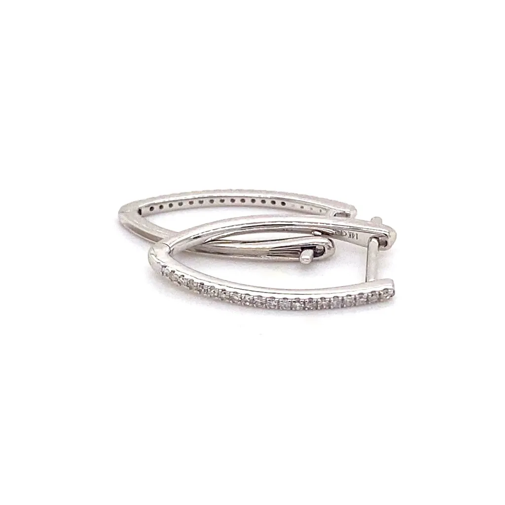 14k White Gold Diamond V-Hoop Huggie Earrings