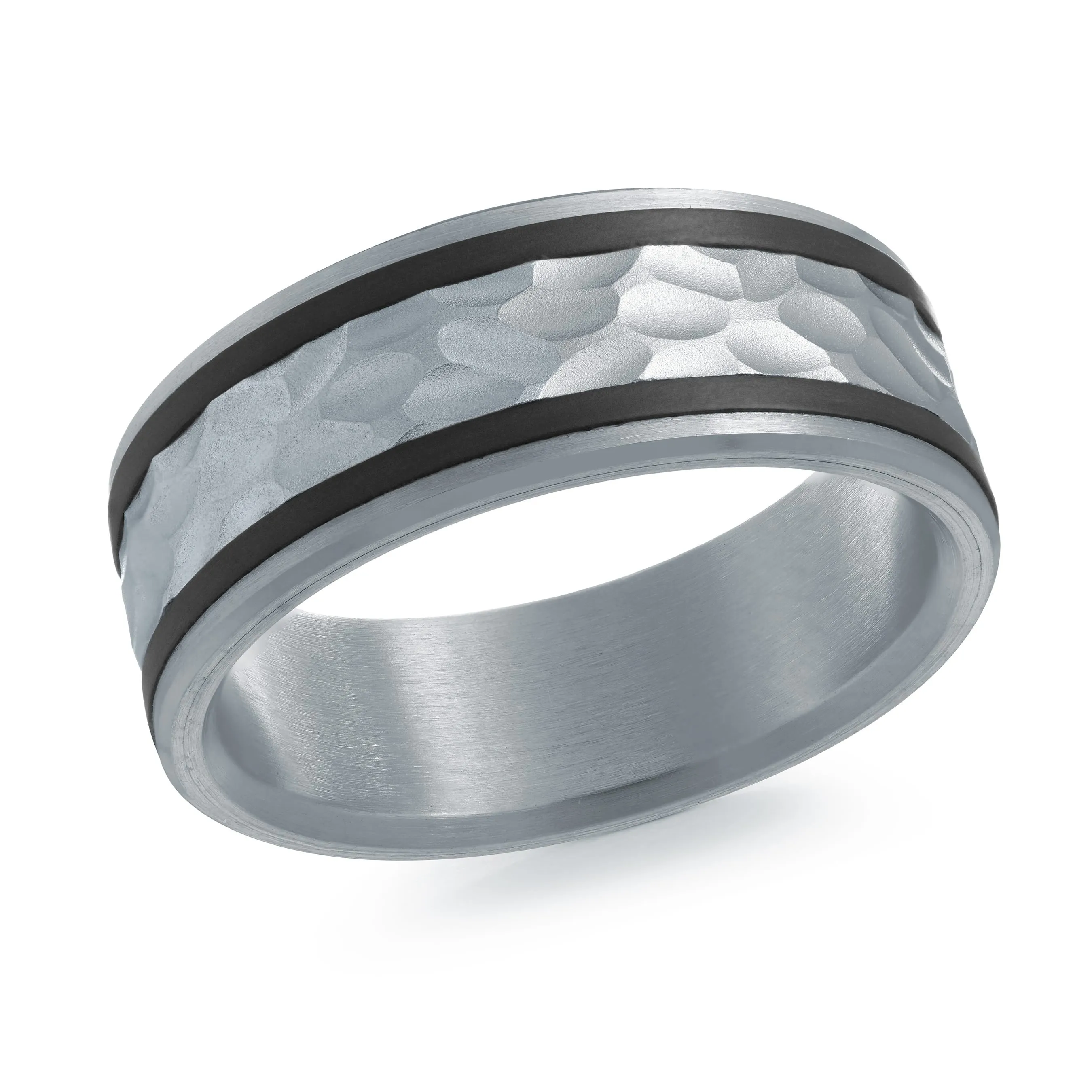 14K White Gold with Carbon Fiber Ring from the Noir Collection by Malo - MRDA-151-8WB