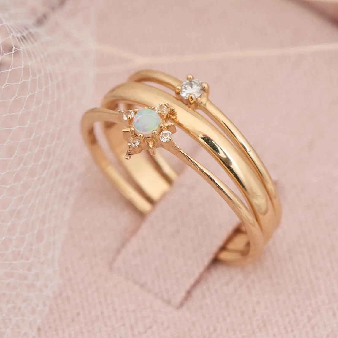 14kt Gold Opal and White Sapphire Star Ring