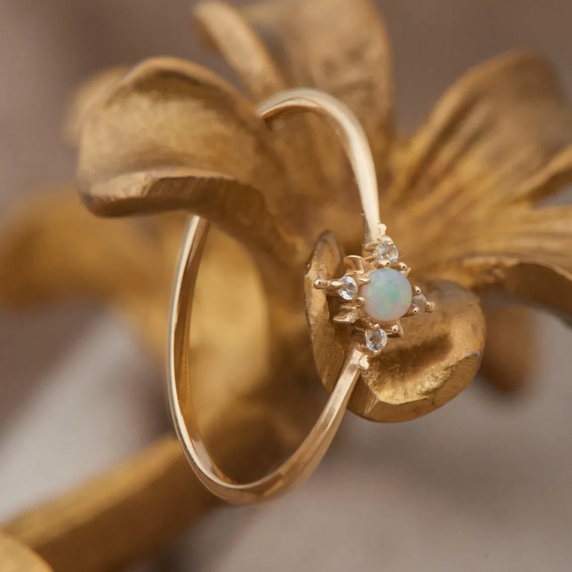 14kt Gold Opal and White Sapphire Star Ring