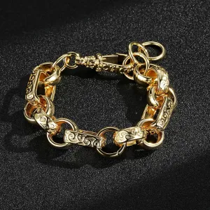 18mm Gold Gypsy Link Belcher Bracelet With Albert Clasp 8/9 Inch