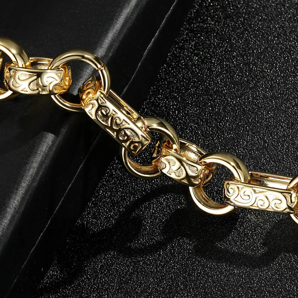 18mm Gold Gypsy Link Belcher Bracelet With Albert Clasp 8/9 Inch