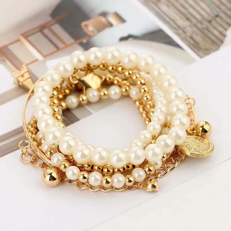 6pcs/set Multilayer Beaded Charm Bracelets For Women