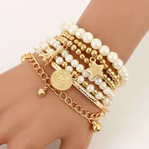 6pcs/set Multilayer Beaded Charm Bracelets For Women