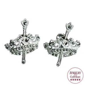 925 Sterling Silver Crown Screw Back Marcasite Earrings Royal Regal Royality