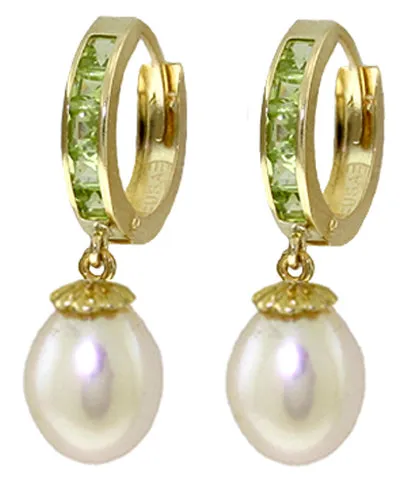 9.3 Carat 14K Solid White Gold Hoop Earrings Peridot Pearl