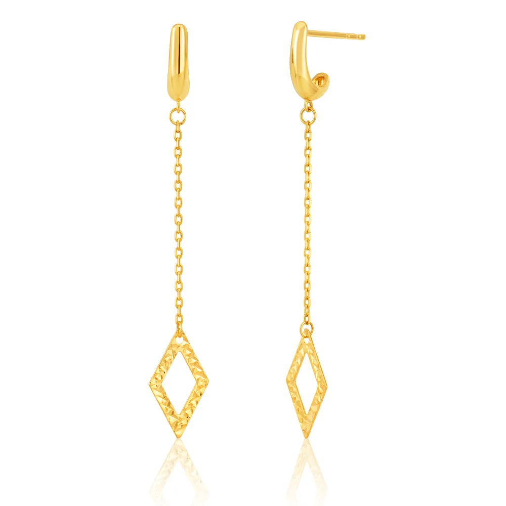 9ct Yellow Gold Lozange Drop Earrings