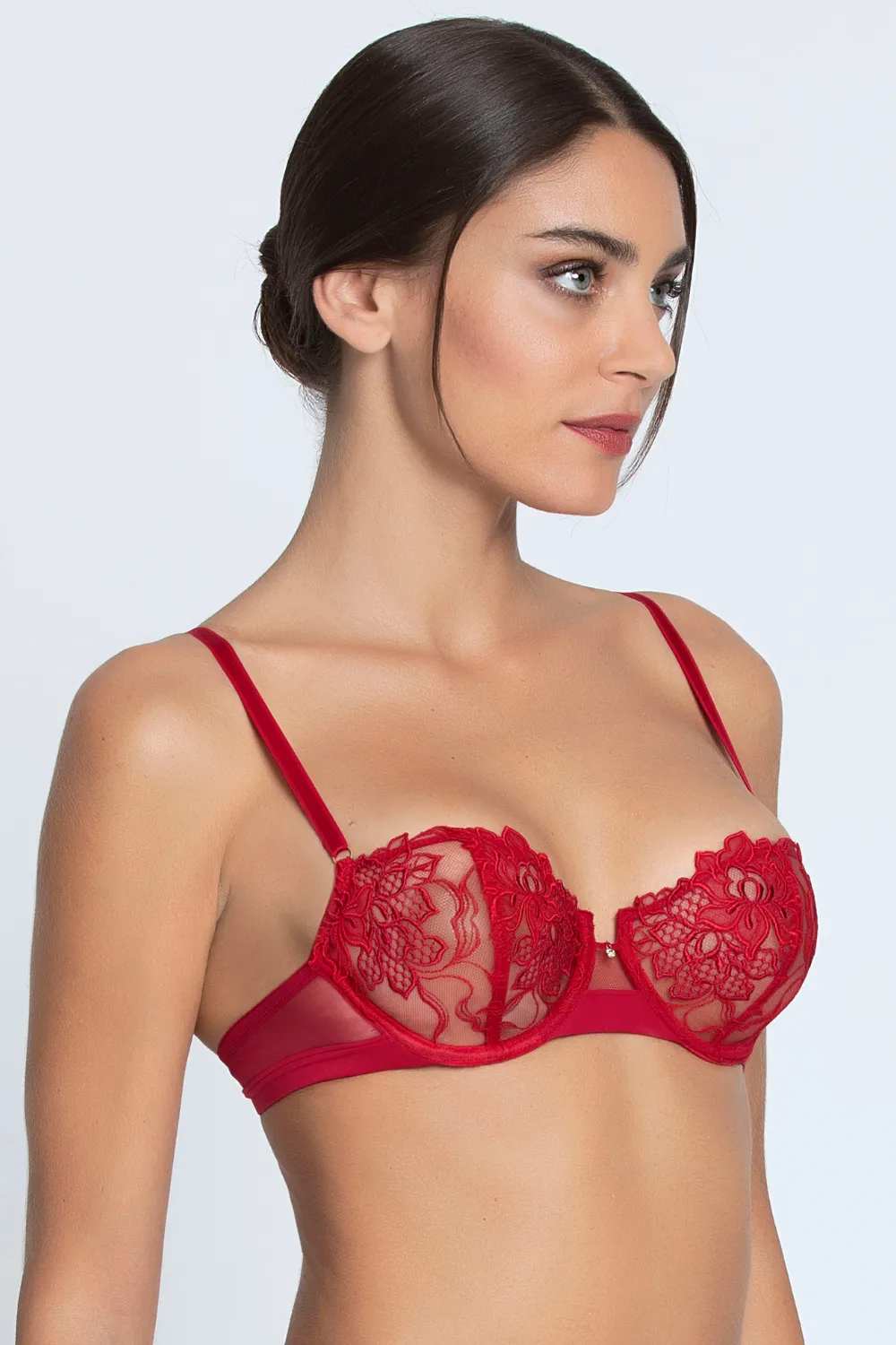 Adorable En Sexy Red Vertical Seam Half Cup Bra