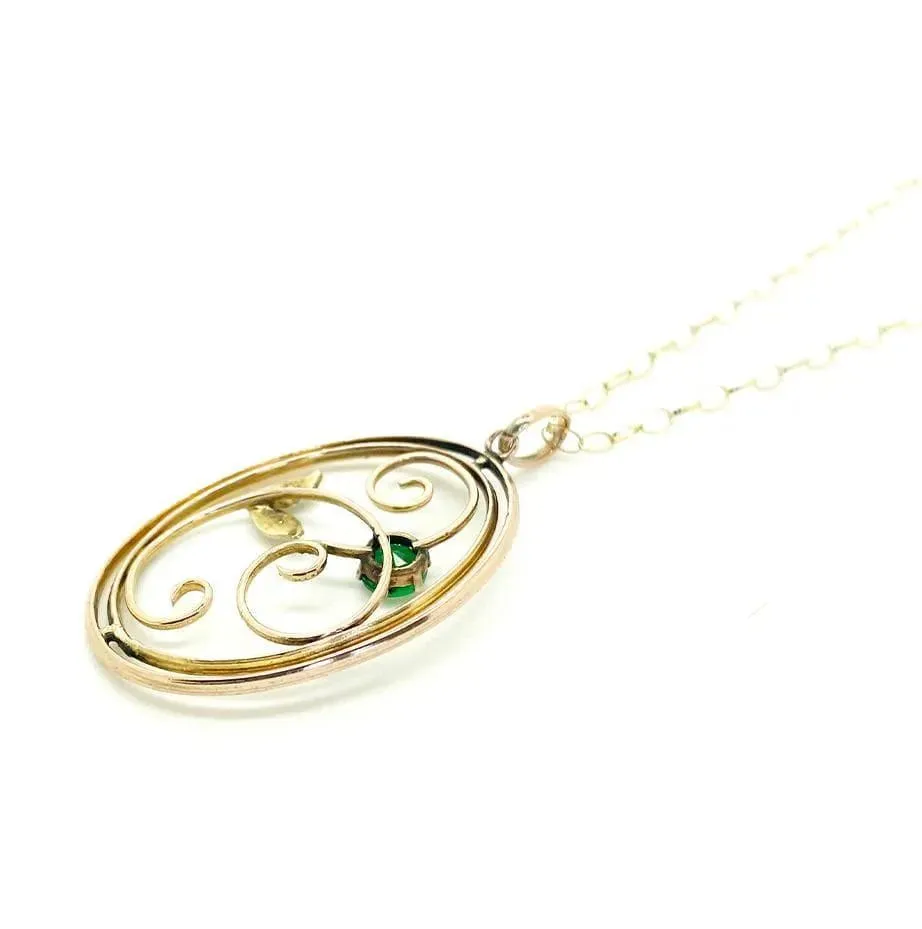 Antique Edwardian Oval Flower 9ct Gold Necklace