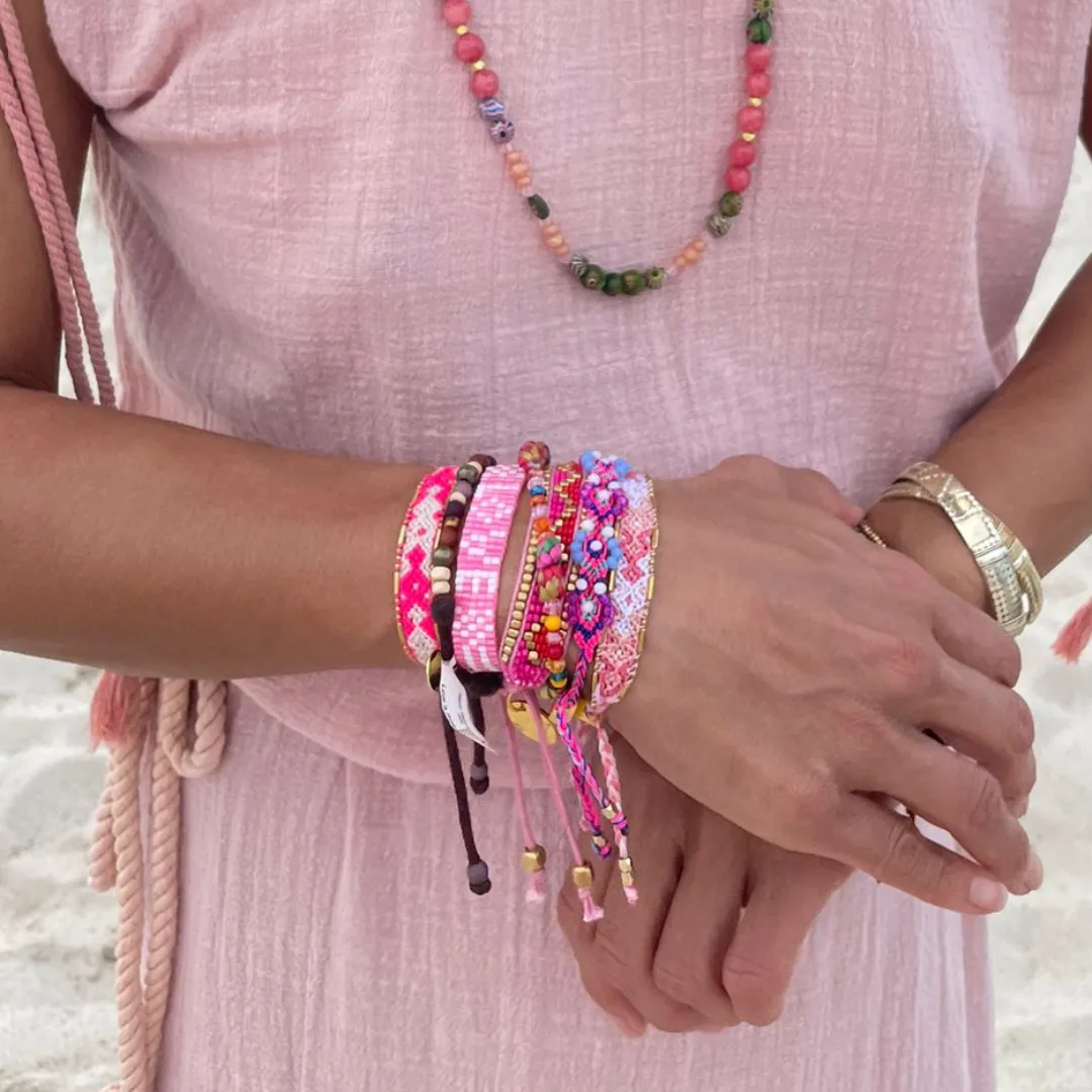 Bali Friendship Bracelet - Pale Pink & White