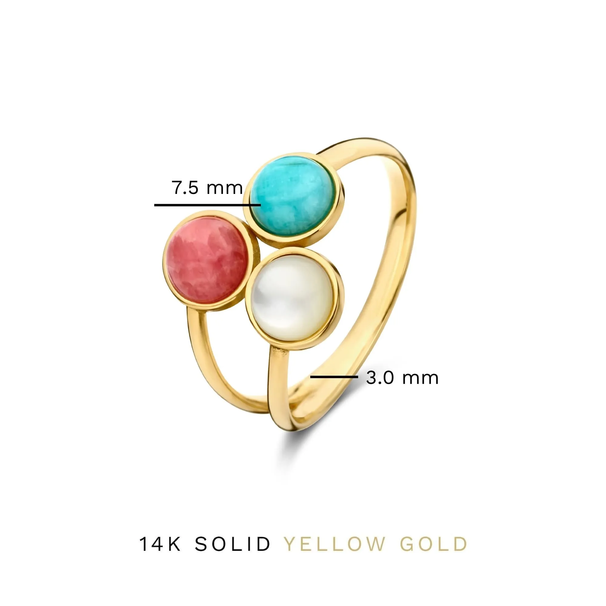 Belleville Cachet 14 karat gold ring with rose quartz, amazonite and mother of pearl gemstones