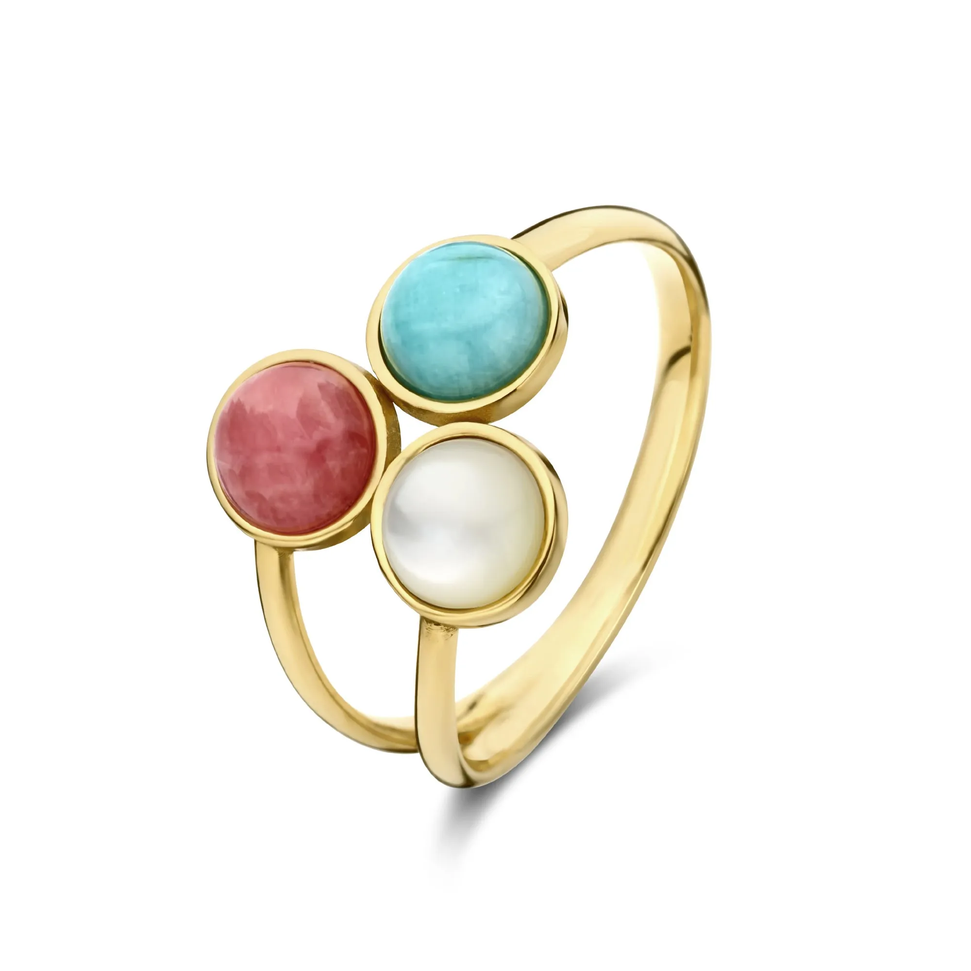 Belleville Cachet 14 karat gold ring with rose quartz, amazonite and mother of pearl gemstones