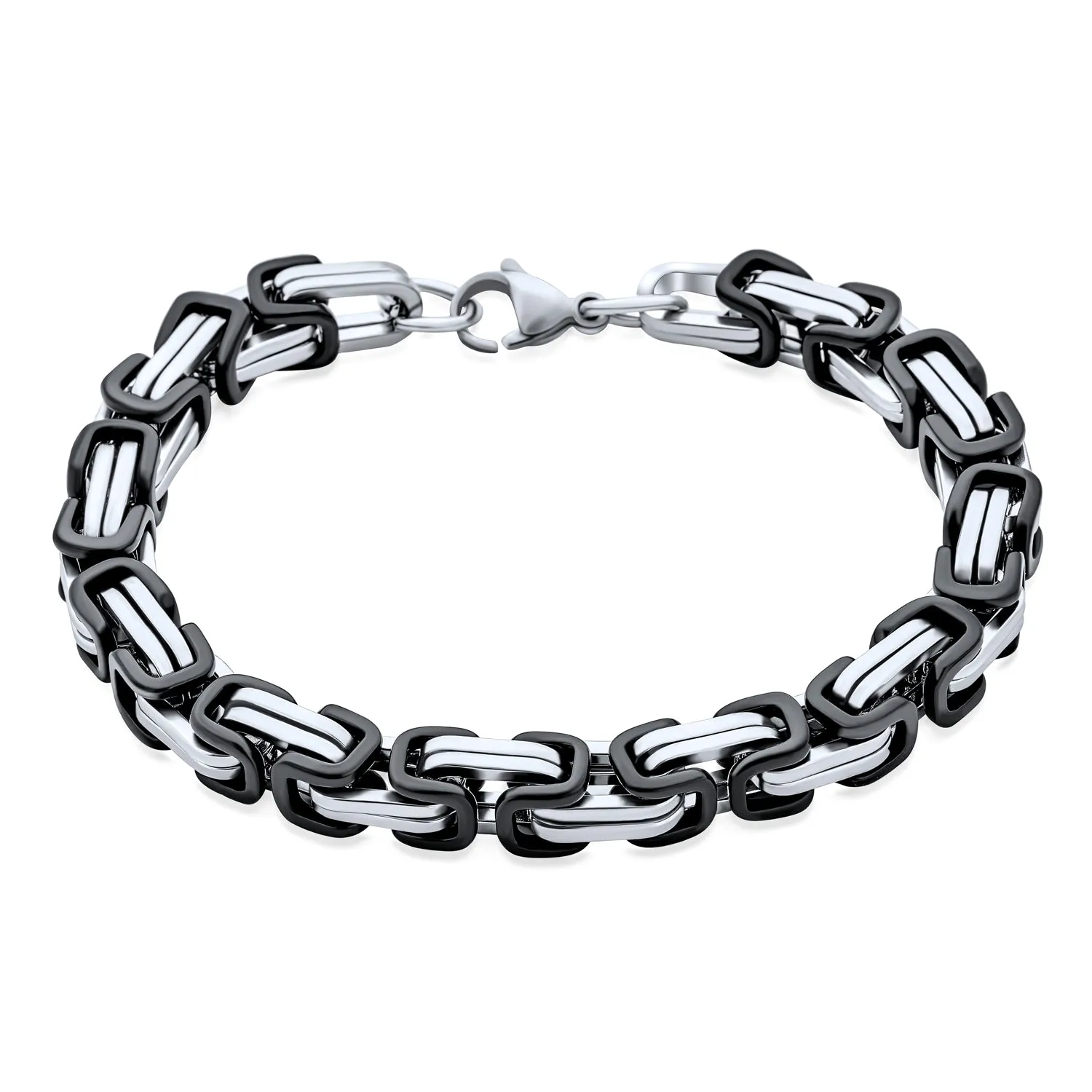 Biker Jewelry Byzantine Chain Link Bracelet Black SilverGold 8.5-9 Inch