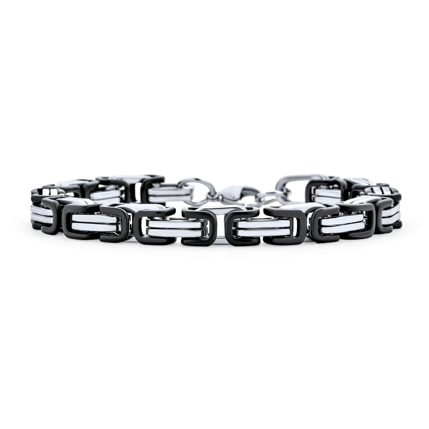 Biker Jewelry Byzantine Chain Link Bracelet Black SilverGold 8.5-9 Inch