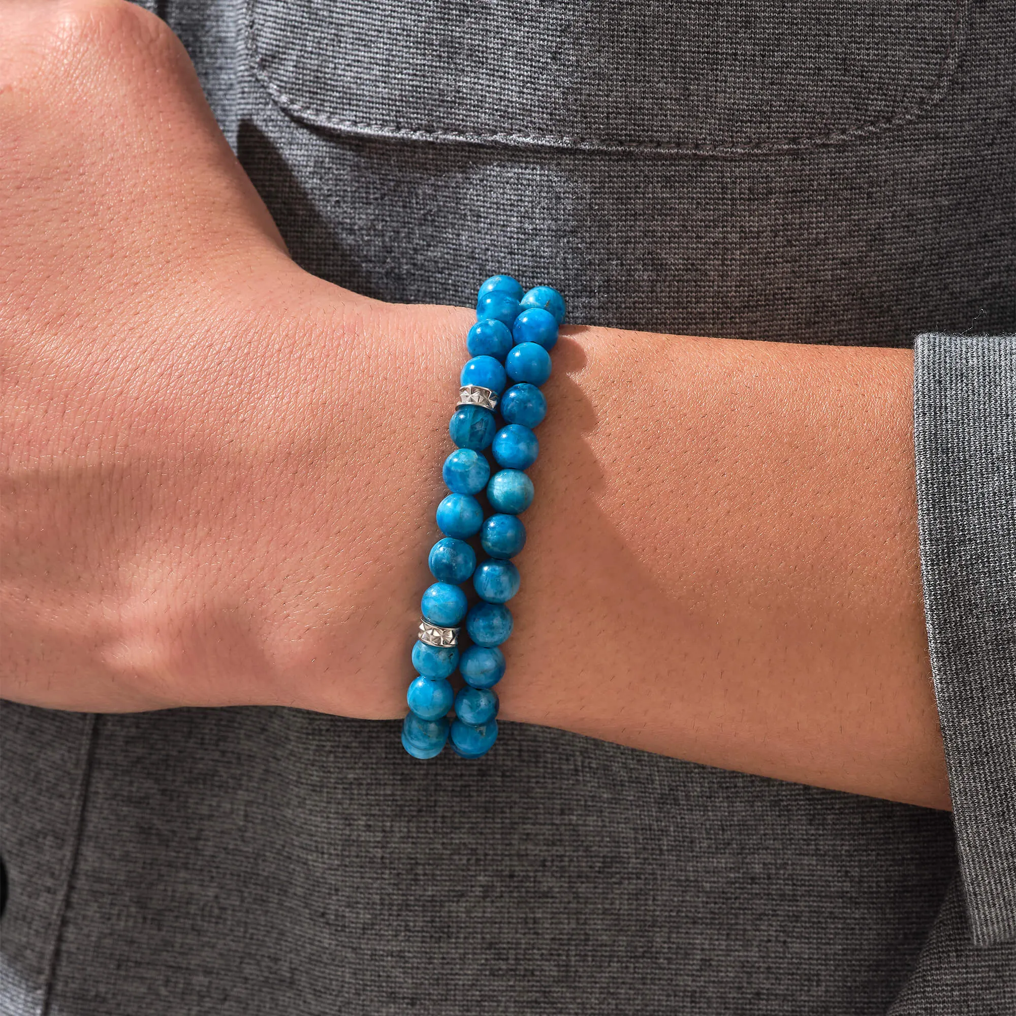 Blue Apatite Double Beaded Bracelet