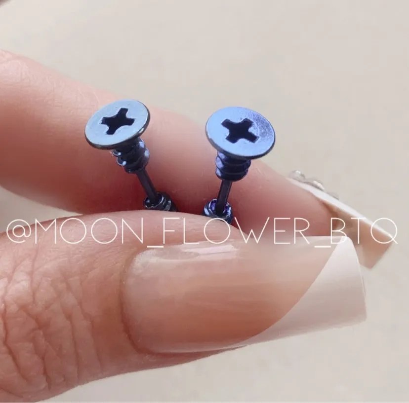 Blue Stainless Steel Screw Stud Earrings