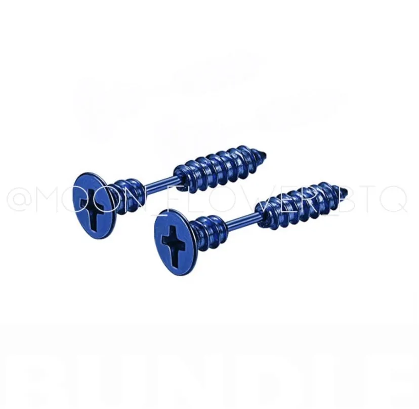 Blue Stainless Steel Screw Stud Earrings