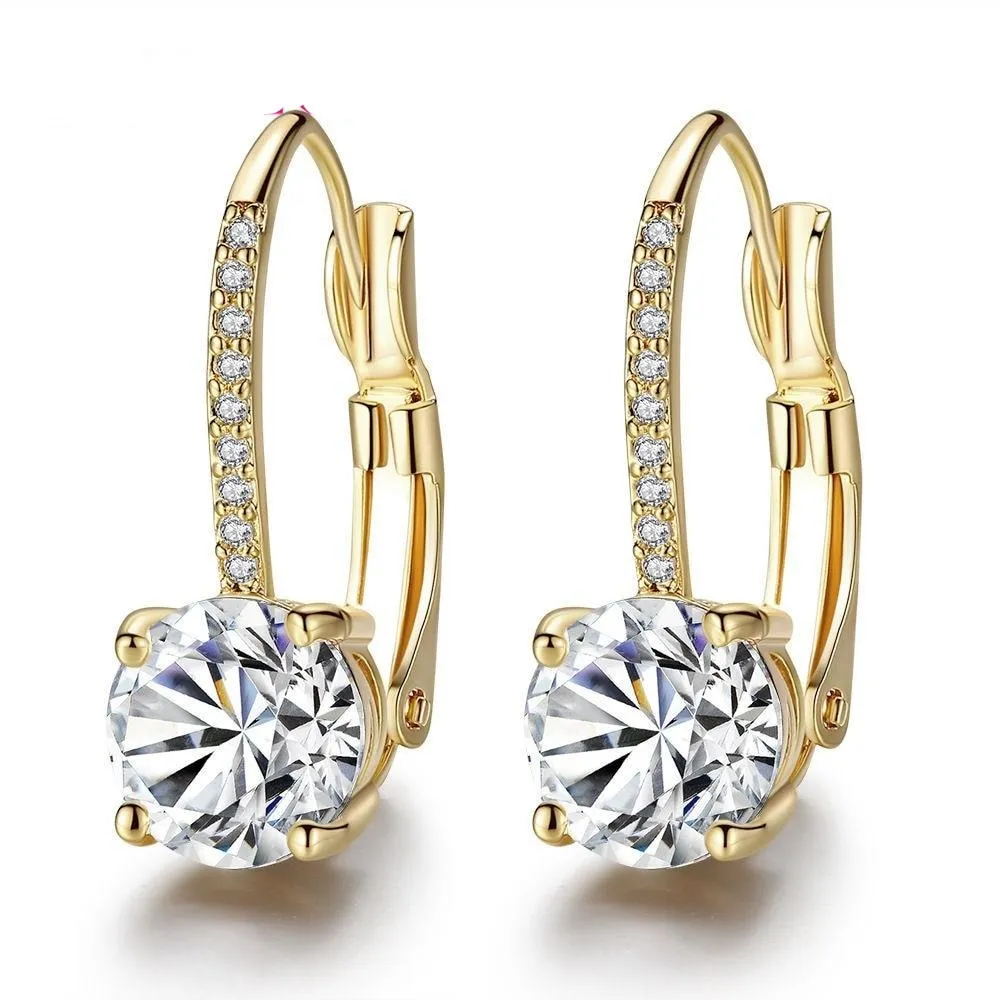 Bright Crystal Gold Color 925 Sterling Silver Earrings Fashion CZ Rhinestone Jewelry For Women