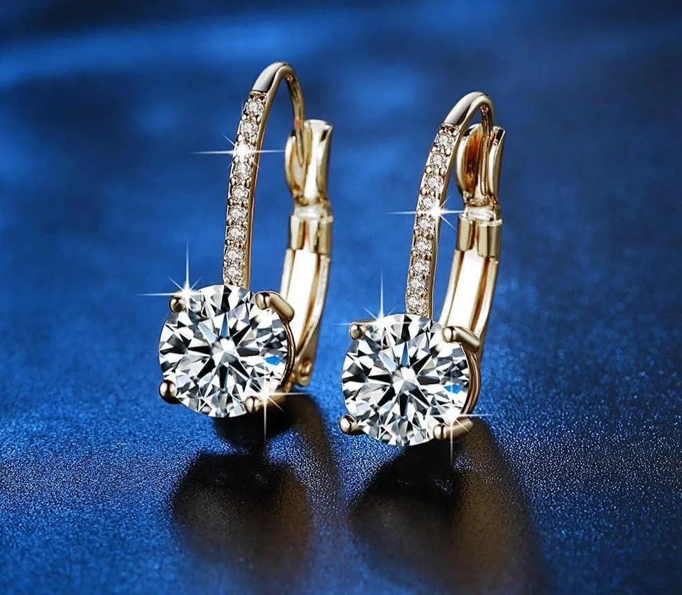 Bright Crystal Gold Color 925 Sterling Silver Earrings Fashion CZ Rhinestone Jewelry For Women