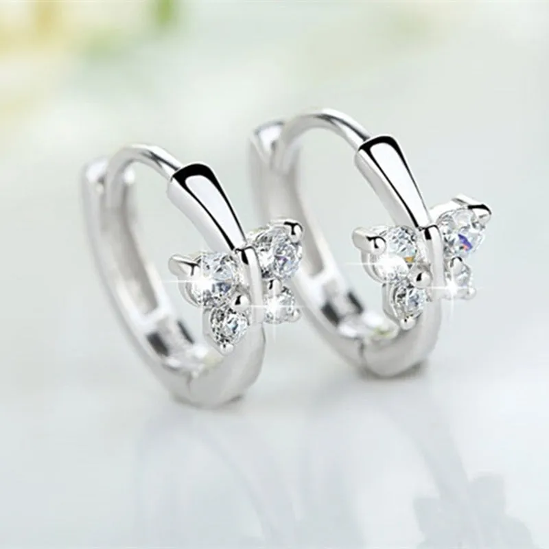 Butterfly Zircon Inlay Earrings with Silver Hoops