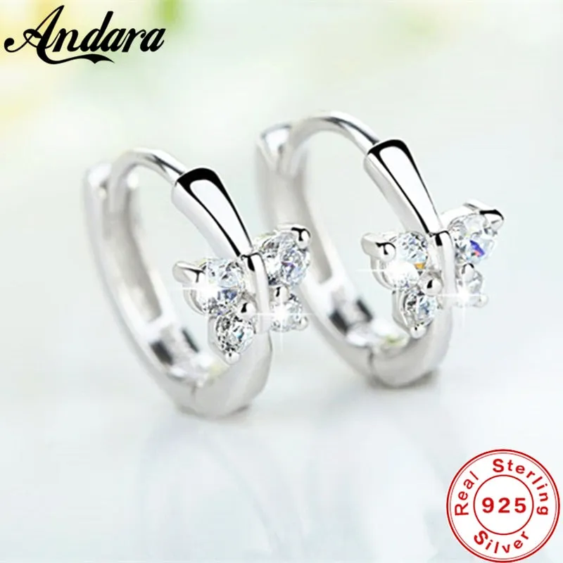 Butterfly Zircon Inlay Earrings with Silver Hoops