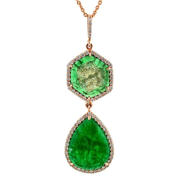 Carved Emerald & Diamond Pendant