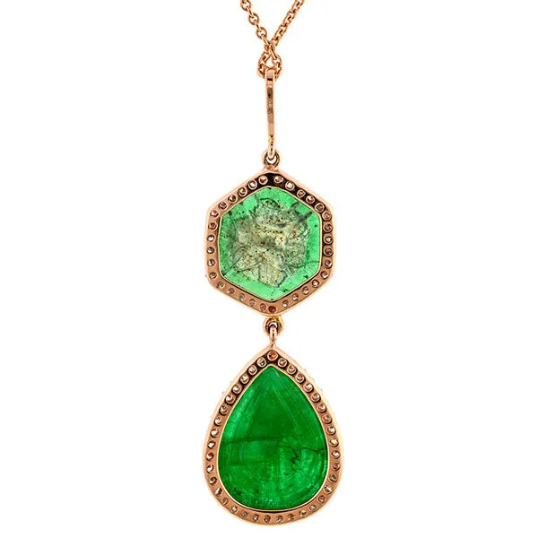 Carved Emerald & Diamond Pendant