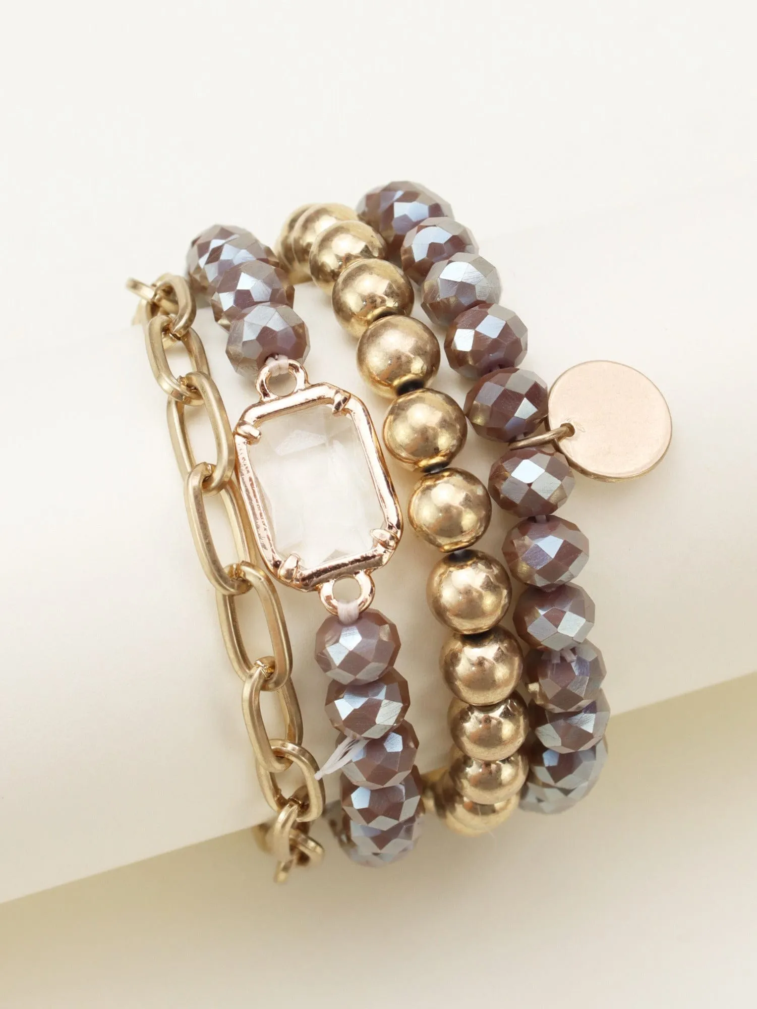 CB2169 Metallic And Faceted Beaded Bracelet Set